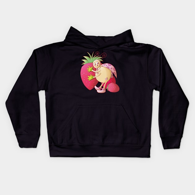 Ladybug with strawberries Kids Hoodie by Adamis